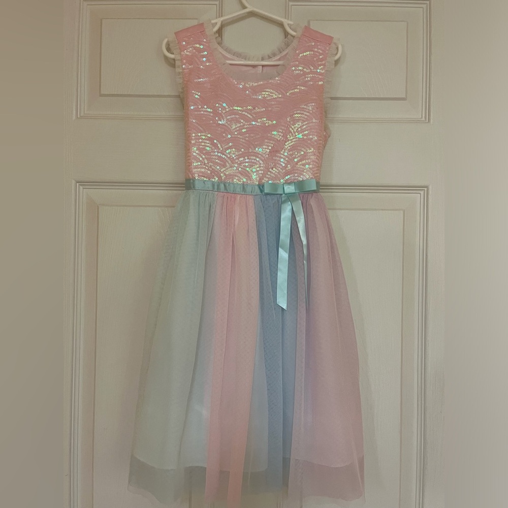 Jona Michelle Girls' S6 Pastel Unicorn Sequin Tulle Dress Formal Party Wedding
